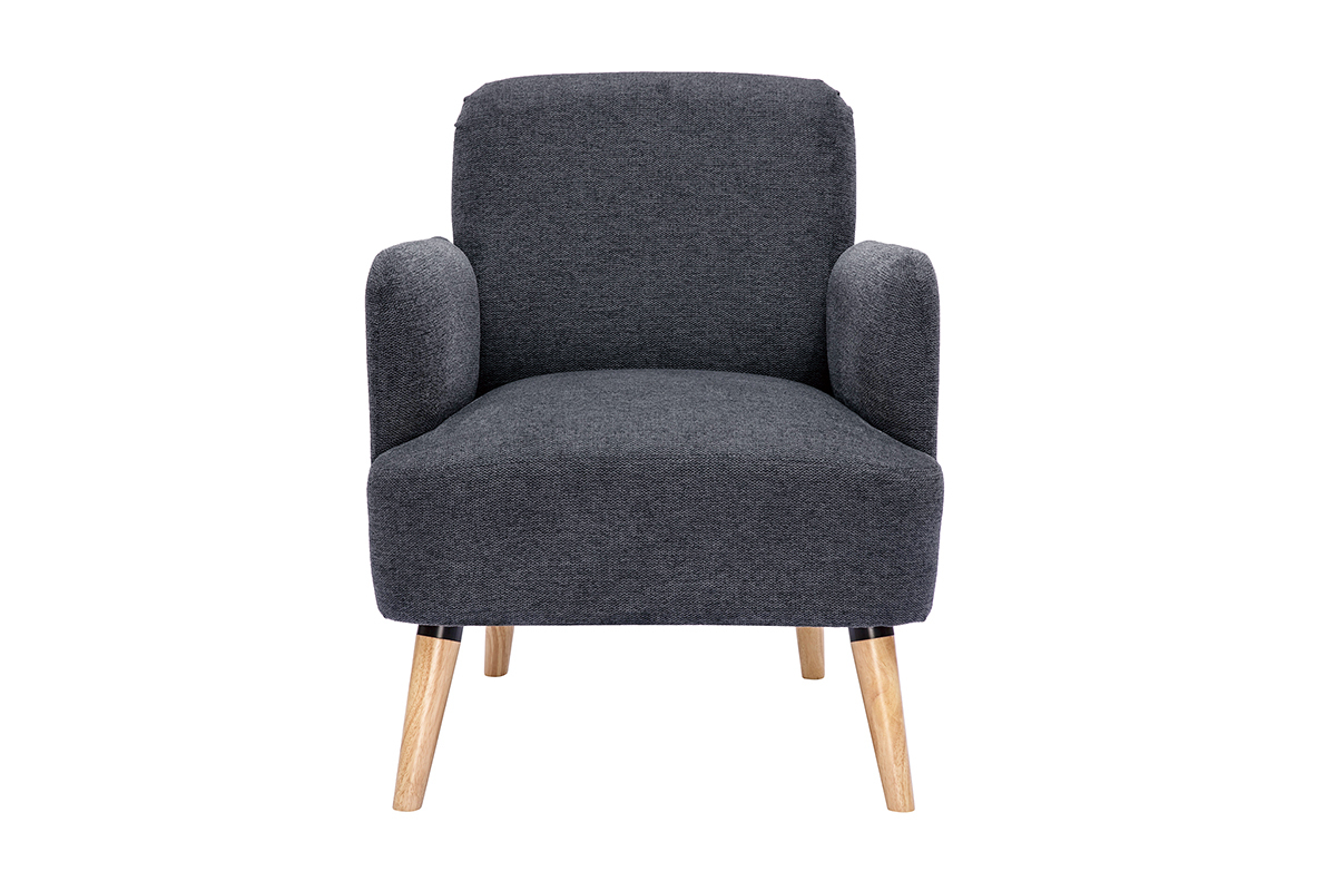 Fauteuil scandinave en tissu effet velours textur� gris fonc� et bois clair ISKO