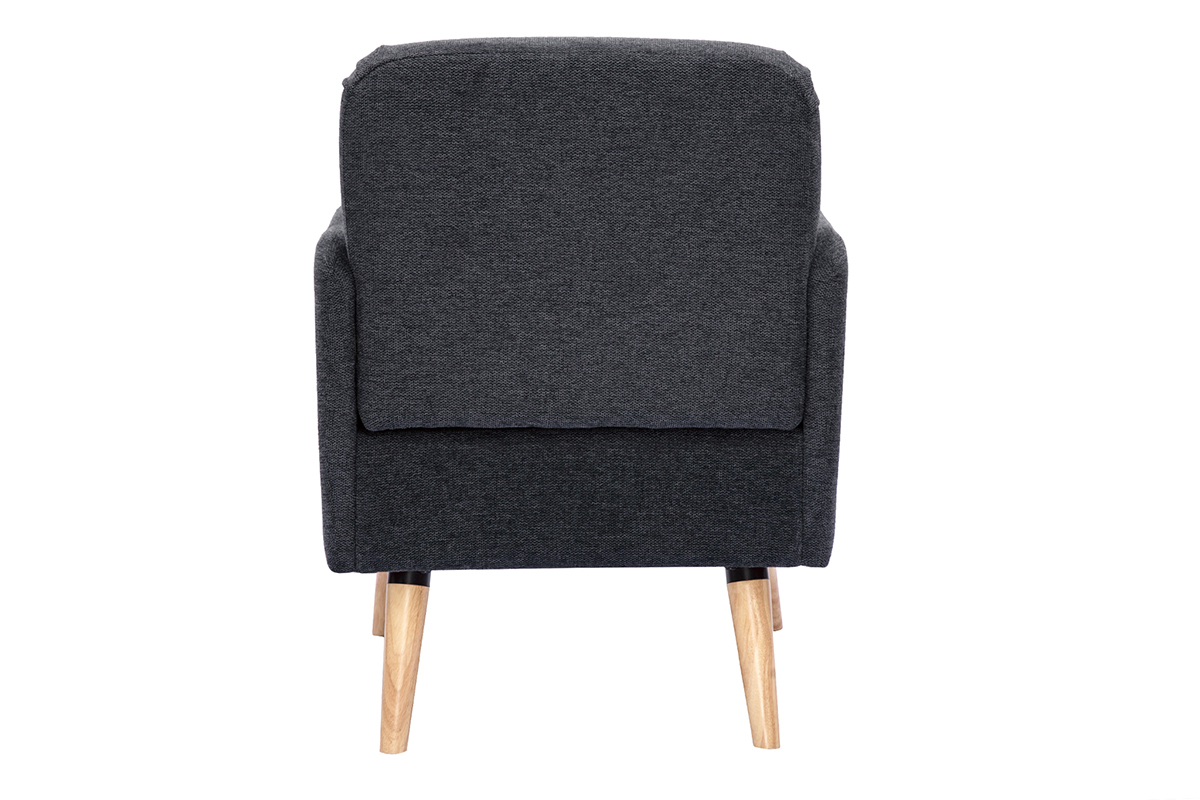 Fauteuil scandinave en tissu effet velours textur� gris fonc� et bois clair ISKO