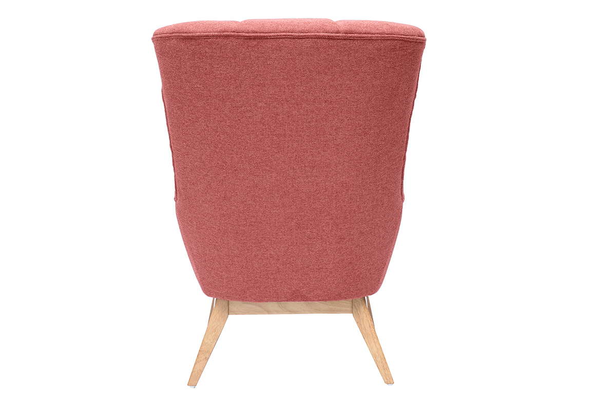 Fauteuil scandinave en tissu effet velours textur� terracotta et bois clair BRODY