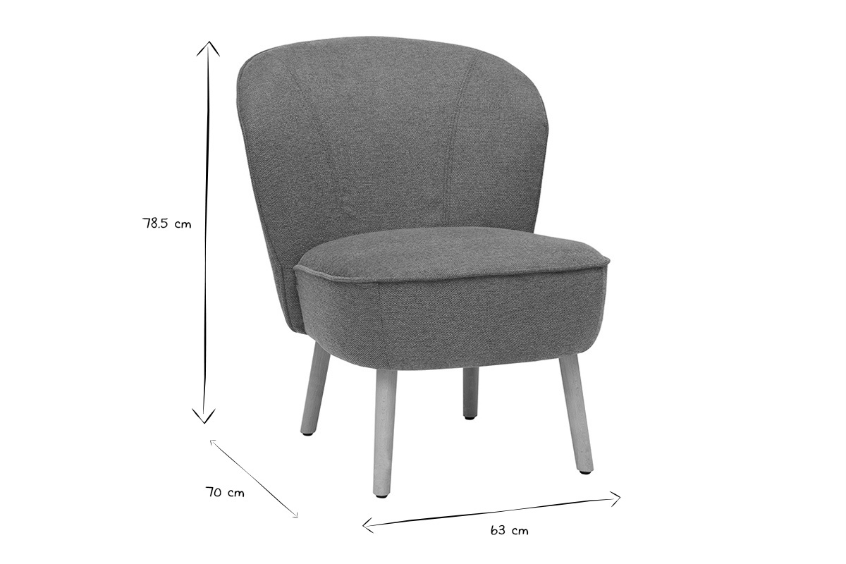 Dimensions du fauteuil scandinave AMANITA en noir et blanc : L63 x P70 x H78,5 cm