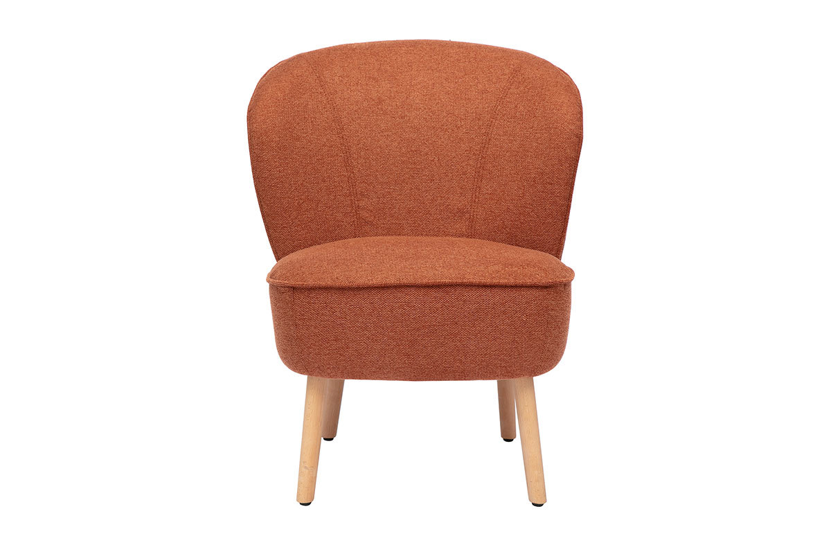 Fauteuil scandinave AMANITA en tissu effet velours textur� terre br�l�e, vue de face.