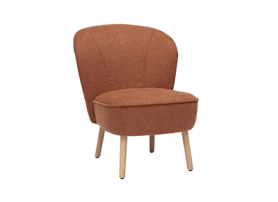 Fauteuil scandinave en tissu effet velours textur&eacute; terre br&ucirc;l&eacute;e et bois clair AMANITA