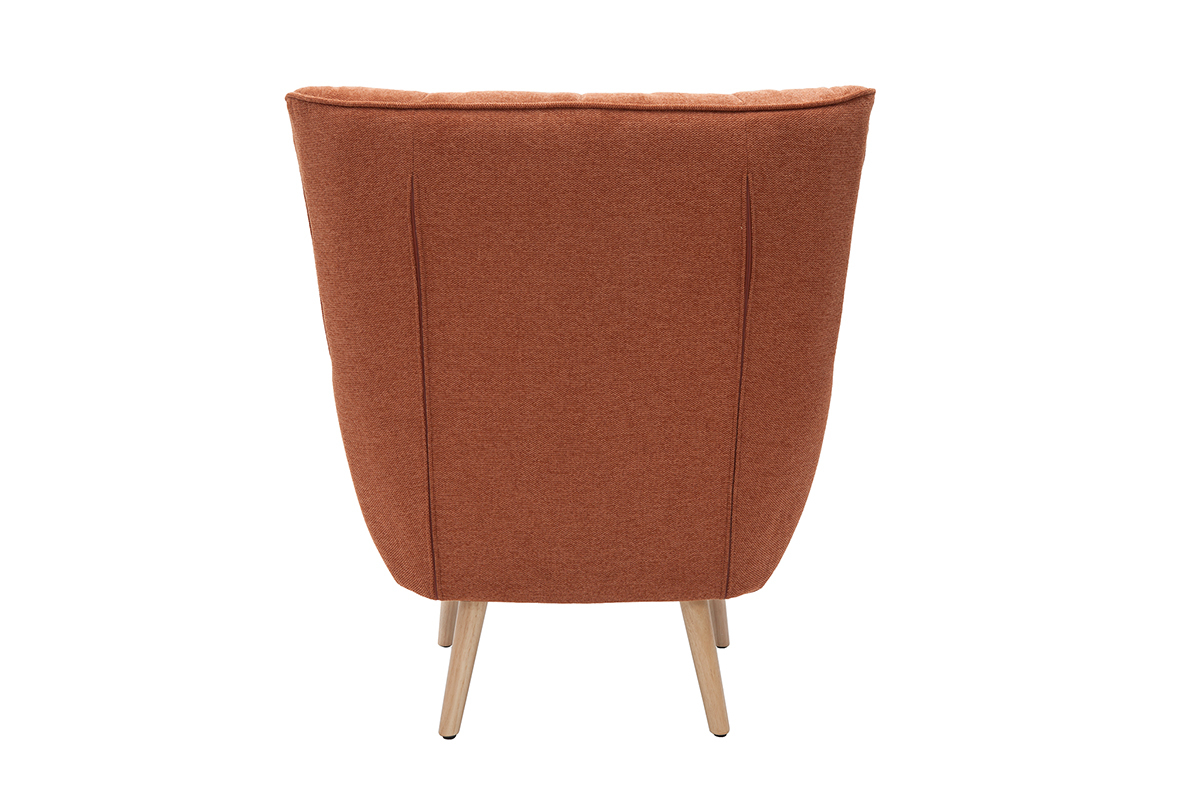 Fauteuil scandinave en tissu effet velours textur� terre br�l�e et bois clair AVERY