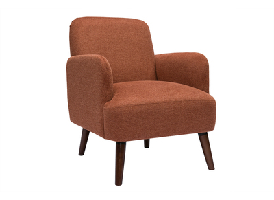 Fauteuil scandinave en tissu effet velours textur&eacute; terre br&ucirc;l&eacute;e et bois fonc&eacute; ISKO
