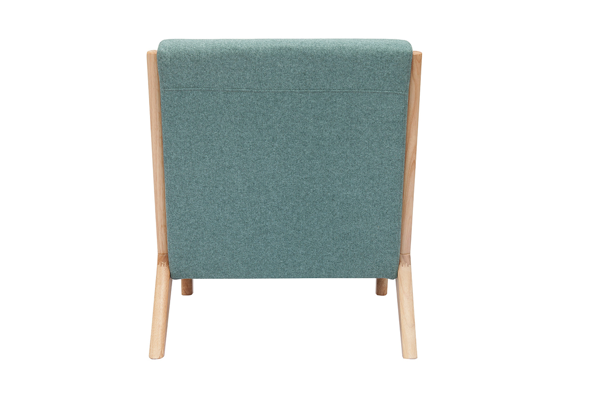 Fauteuil DERRY en tissu vert de gris, vue arri�re, pieds en bois clair.