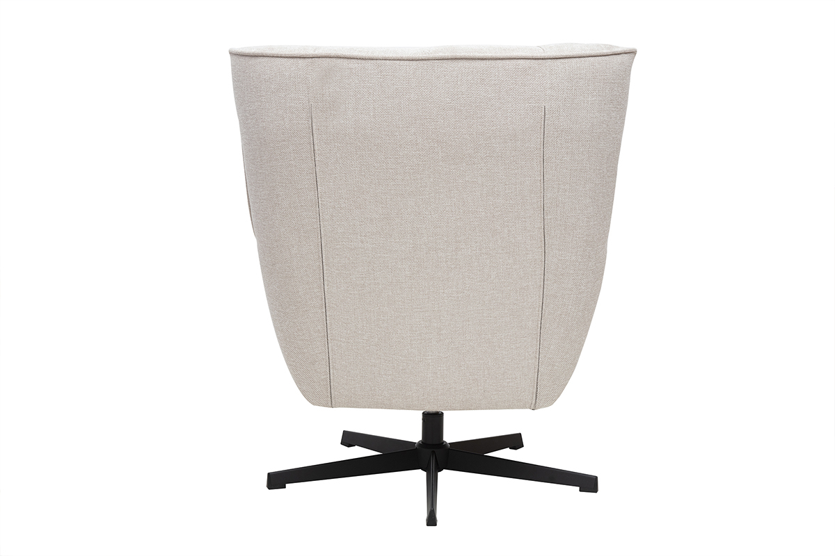Fauteuil scandinave pivotant beige vu de dos avec pieds en m�tal noir.