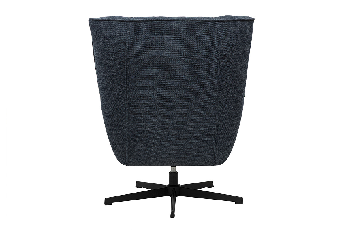 Fauteuil scandinave bleu fonc� vu de dos, pieds en m�tal noir.