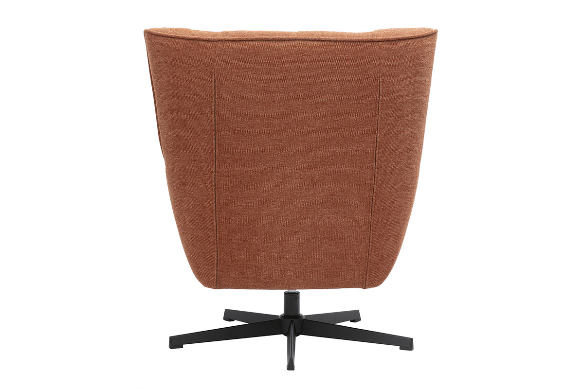 Fauteuil AVERY en tissu terre br�l�e, vue de dos, pieds en m�tal noir.