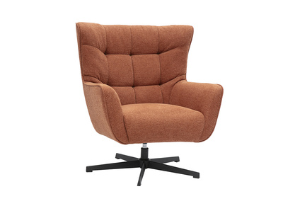 Fauteuil scandinave pivotant en tissu effet velours textur&eacute; terre br&ucirc;l&eacute;e et m&eacute;tal AVERY
