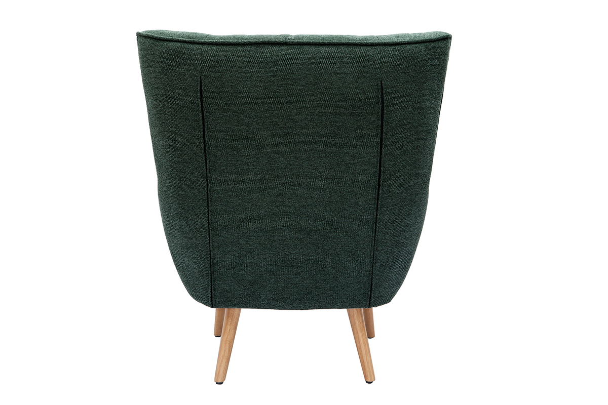 Fauteuil scandinave tissu effet velours textur� vert fonc� et bois clair AVERY