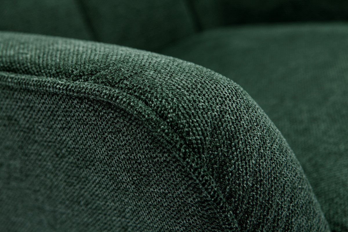 Fauteuil scandinave tissu effet velours textur� vert fonc� et bois clair AVERY