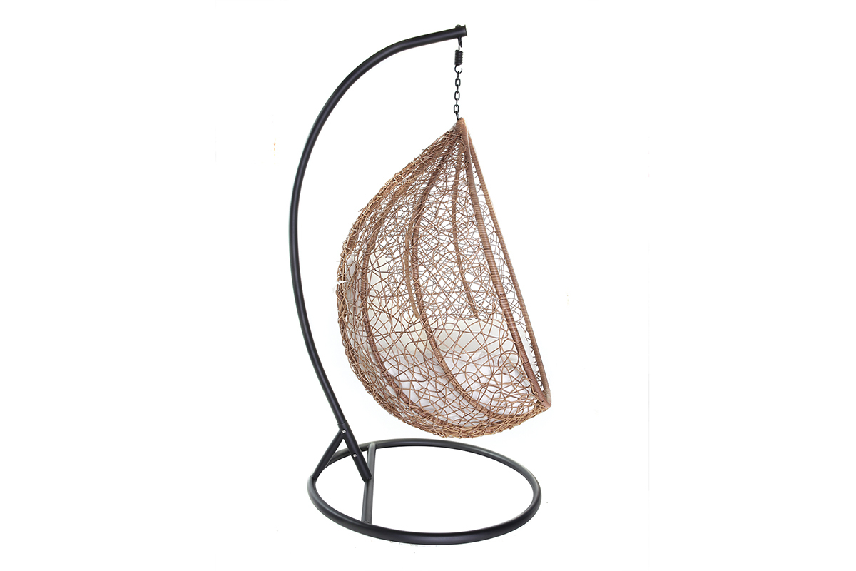 Fauteuil suspendu rotin sur pied en r�sine et m�tal noir MOJO