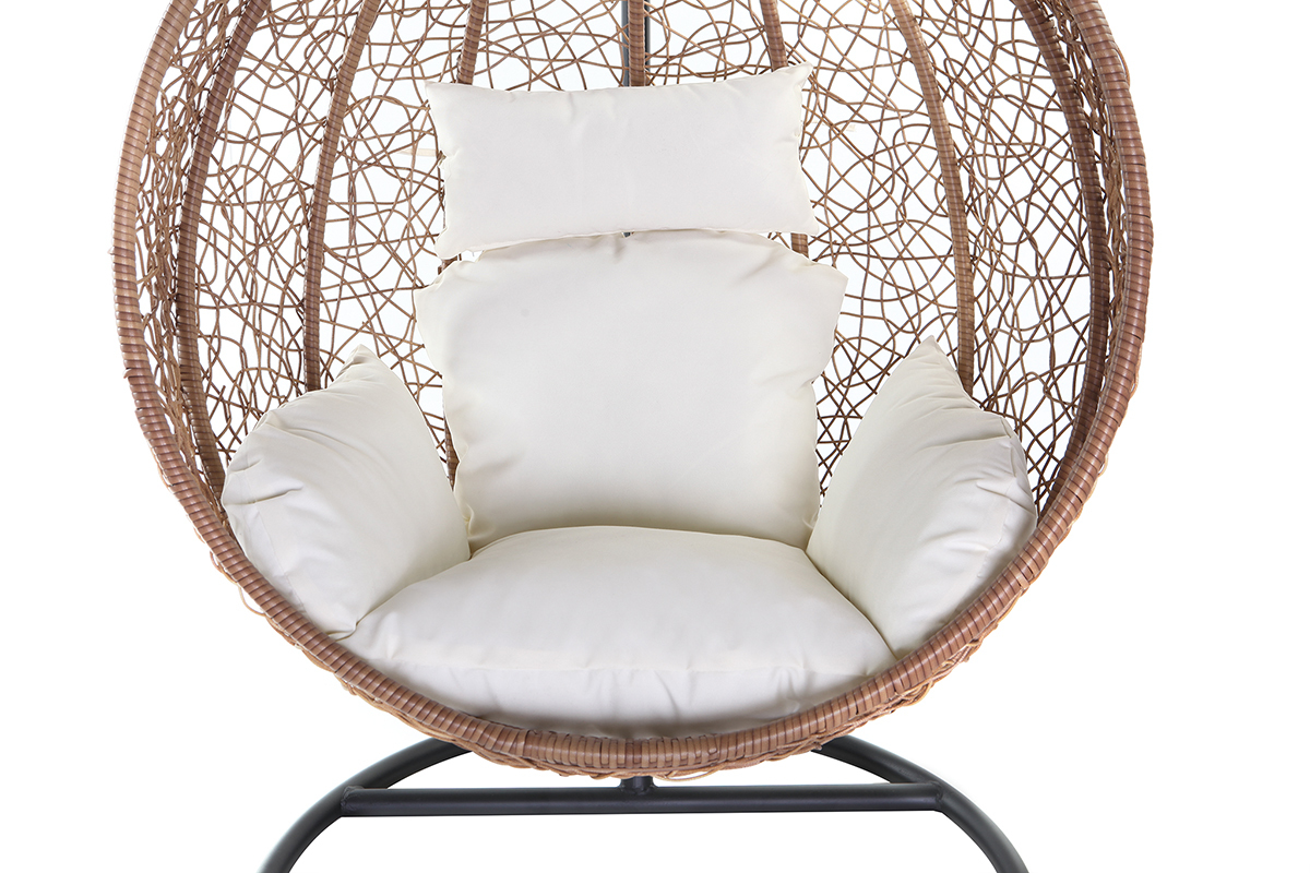Fauteuil suspendu rotin sur pied en r�sine et m�tal noir MOJO