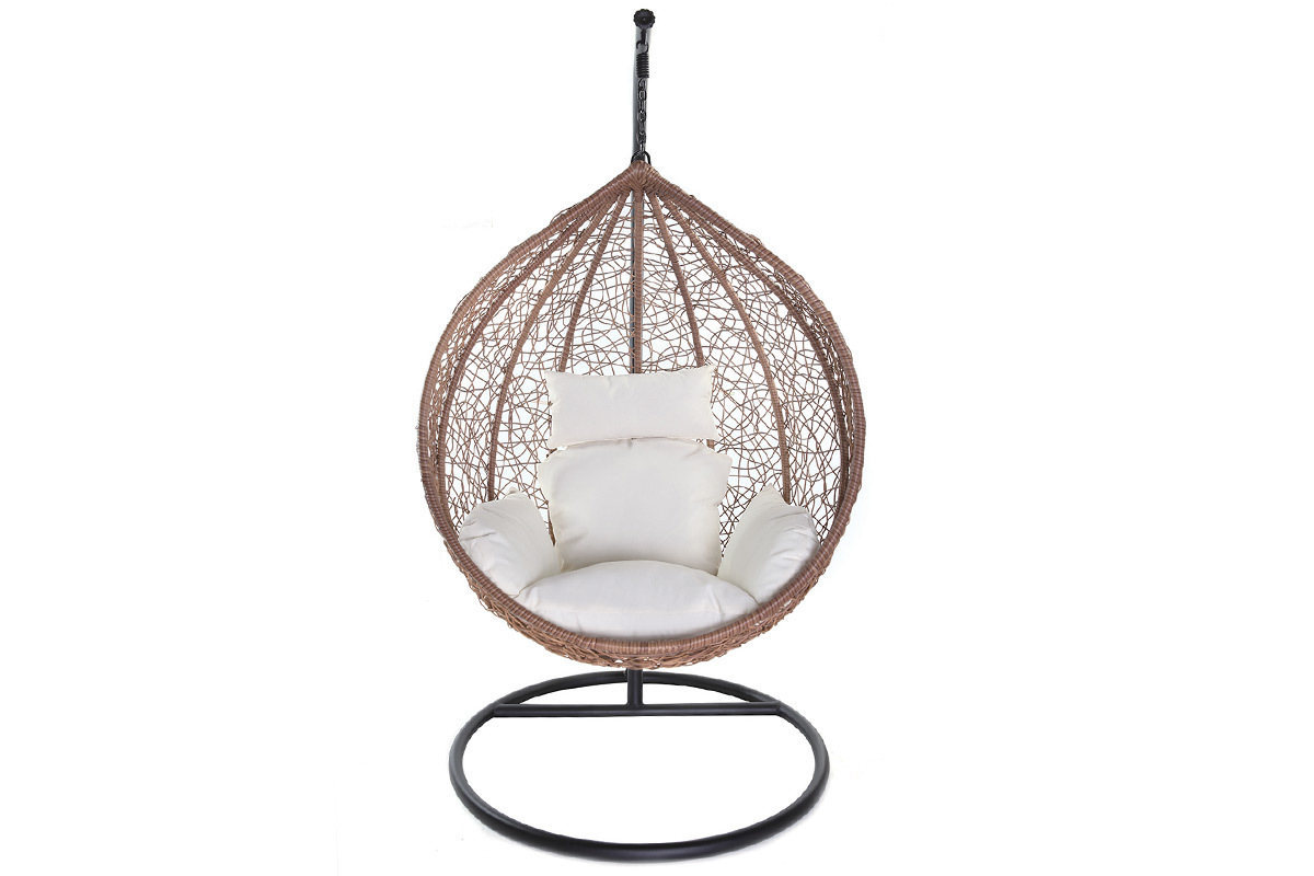 Fauteuil suspendu rotin sur pied en r�sine et m�tal noir MOJO