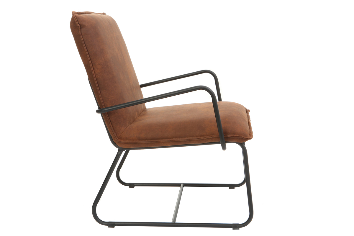 Fauteuil vintage marron et m�tal noir MERCY