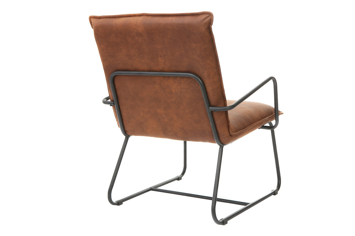 Fauteuil vintage marron et m�tal noir MERCY