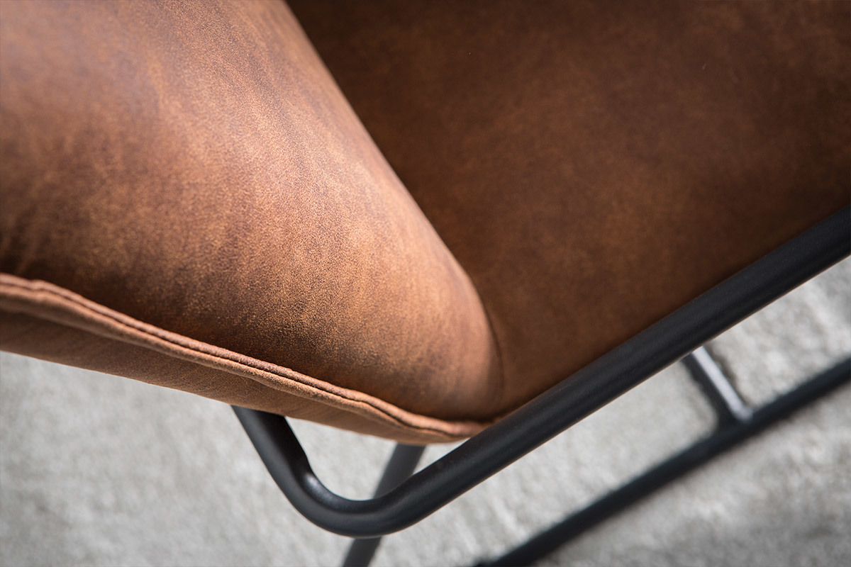 Fauteuil vintage marron et m�tal noir MERCY