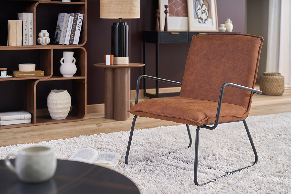Fauteuil vintage marron et m�tal noir MERCY