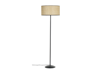 Lampadaire en rabane et m&eacute;tal noir H170 cm ALOE