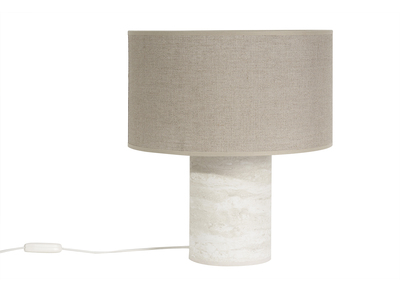 Lampe &agrave; poser design effet travertin et abat-jour en lin H37 cm SEMA