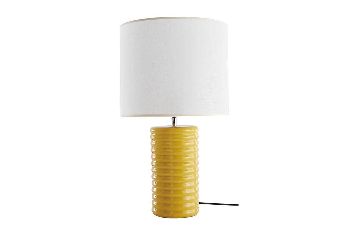 Lampe � poser en c�ramique �maill�e jaune et abat-jour �cru H53 cm BERRO