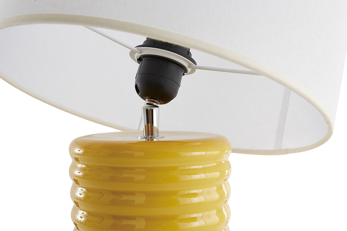 Lampe � poser en c�ramique �maill�e jaune et abat-jour �cru H53 cm BERRO