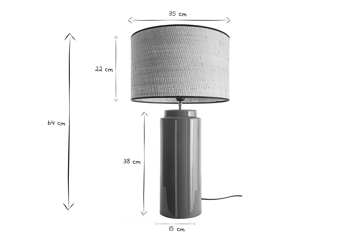 Lampe � poser en c�ramique �maill�e terracotta et abat-jour en raphia naturel H64 cm MAJES