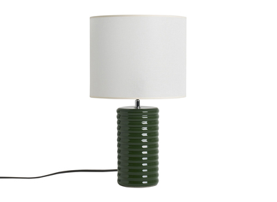 Lampe &agrave; poser en c&eacute;ramique &eacute;maill&eacute;e vert fonc&eacute; et abat-jour &eacute;cru H53 cm BERRO