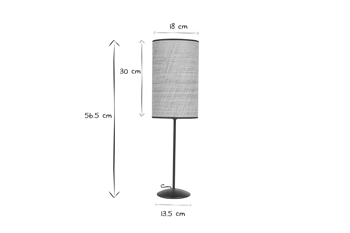 Lampe � poser en rabane et m�tal noir H56.5 cm ALOE