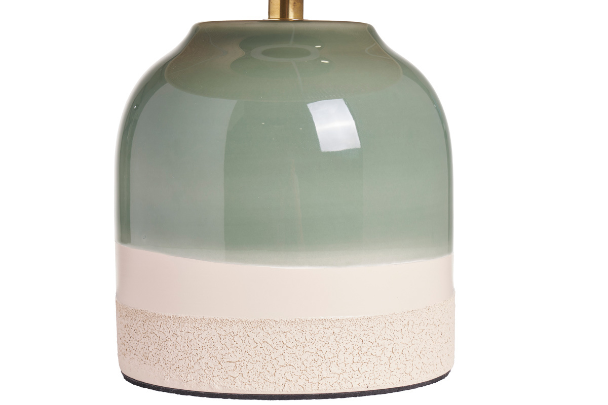 Lampe � poser verte en c�ramique et abat-jour en rabane H35 cm PIEGA