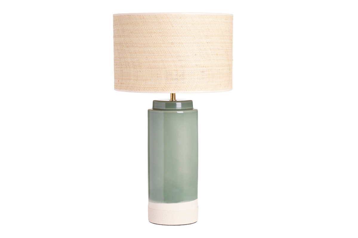 Lampe � poser verte en c�ramique et abat-jour en rabane H64 cm MAJES