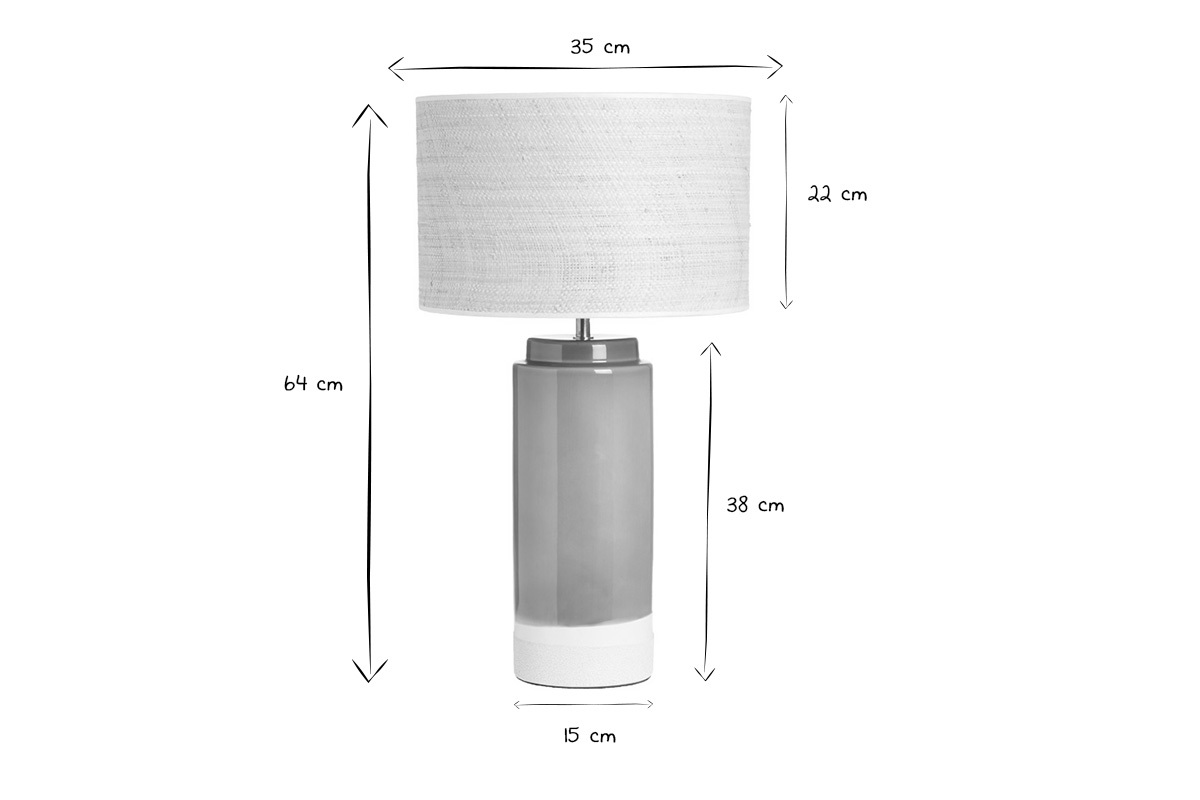 Lampe � poser verte en c�ramique et abat-jour en rabane H64 cm MAJES