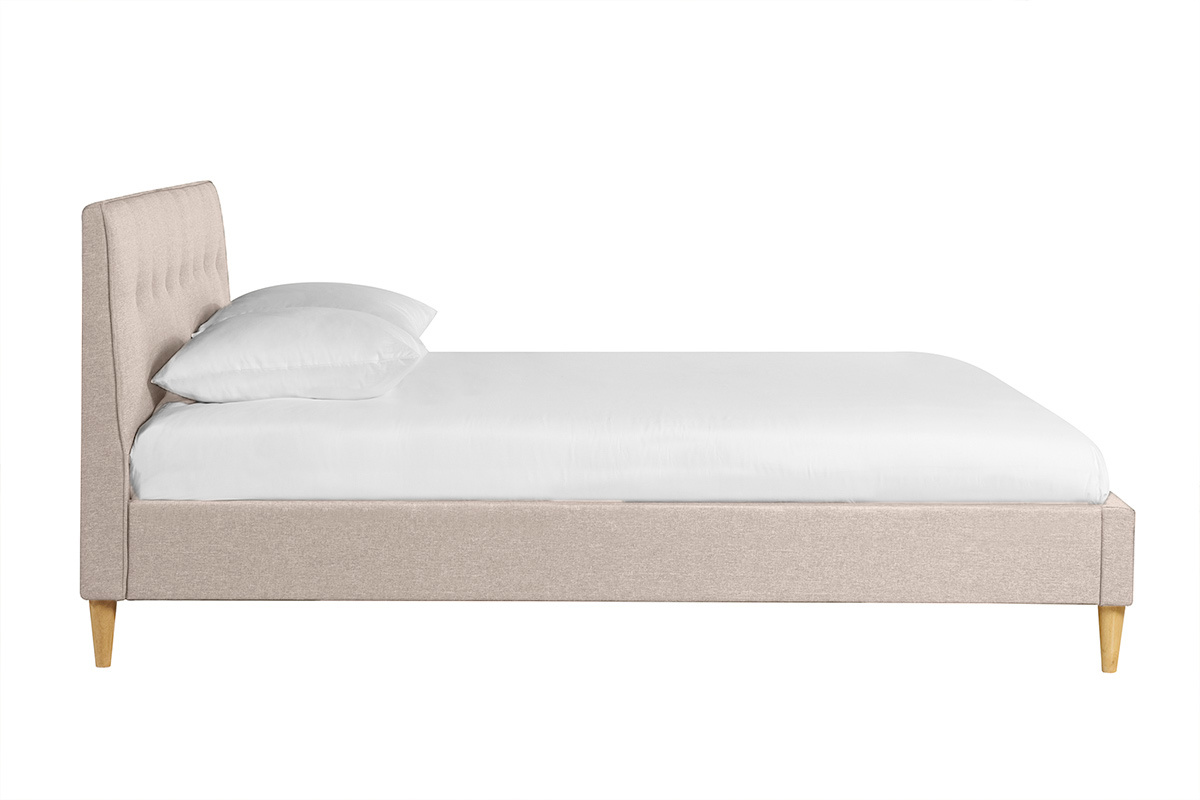 Lit 2 places 160x200 cm avec t�te de lit en tissu beige LEONCE
