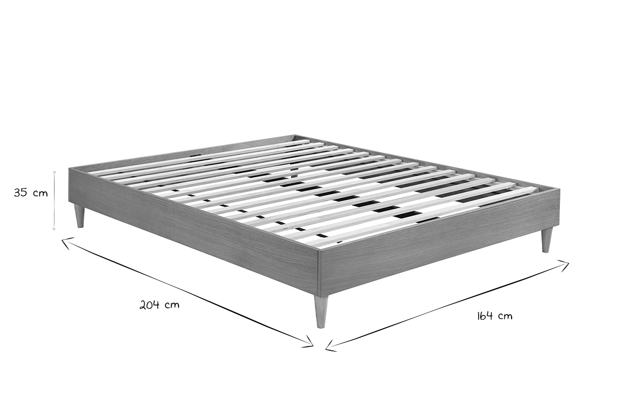 Lit 2 places AYO, dimensions en noir et blanc : 204 cm de long, 164 cm de large, 35 cm de haut.