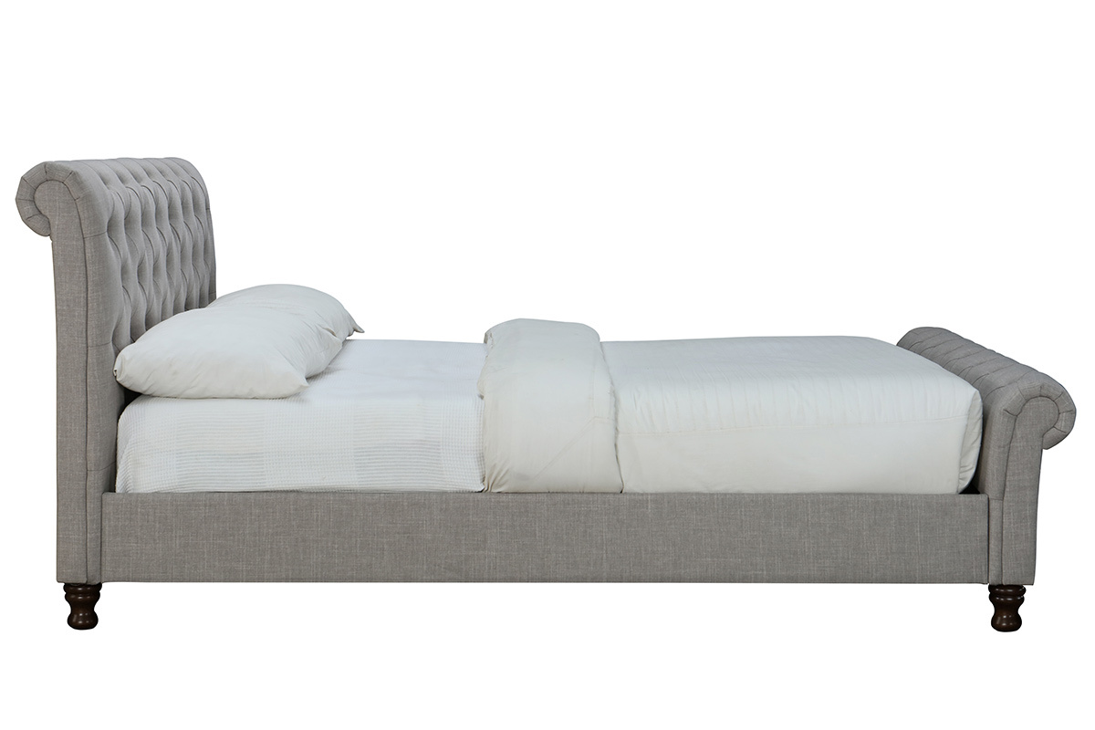 Lit 2 places 160x200 cm en tissu gris capitonn� RILEY