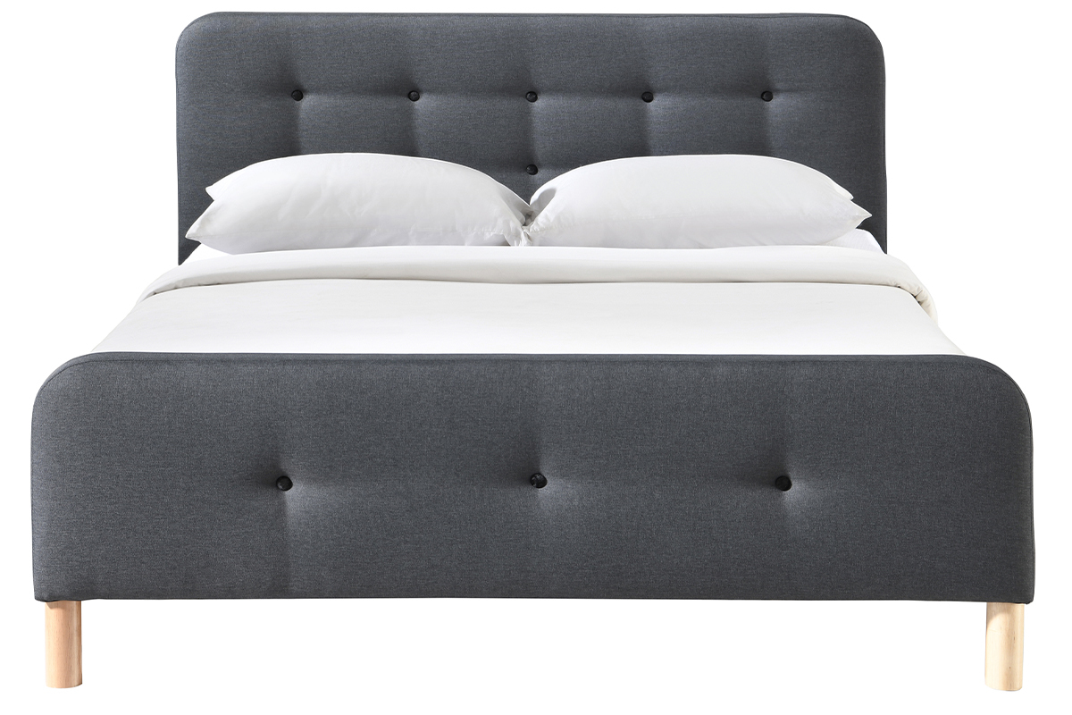 Lit 2 places 160x200 cm en tissu gris fonc� capitonn� HOLSEN