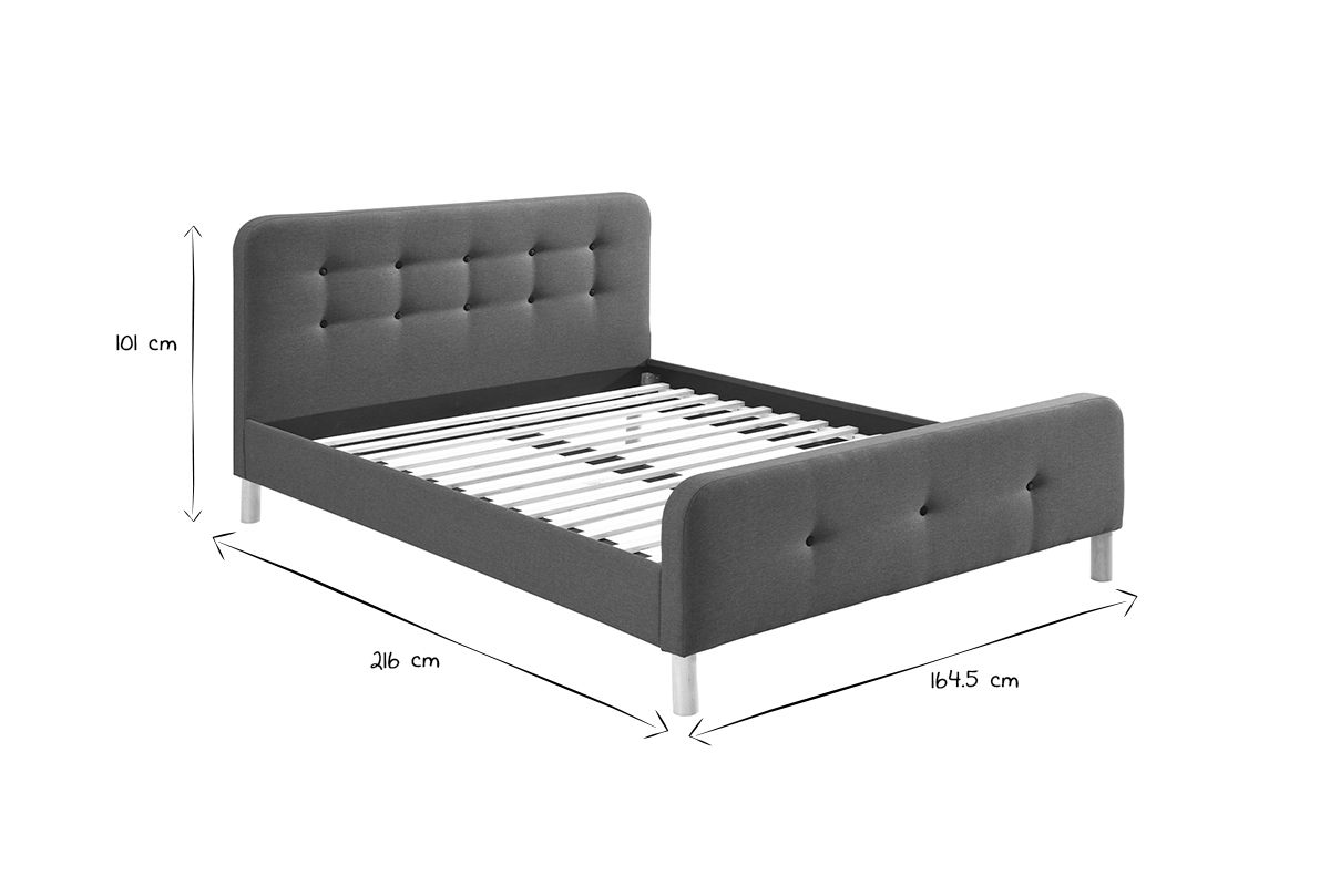 Lit 2 places 160x200 cm en tissu gris fonc� capitonn� HOLSEN