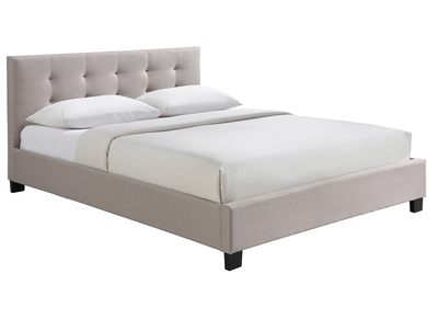 Lit 2 places 160x200 cm en tissu lin beige capitonn&eacute; MARQUISE