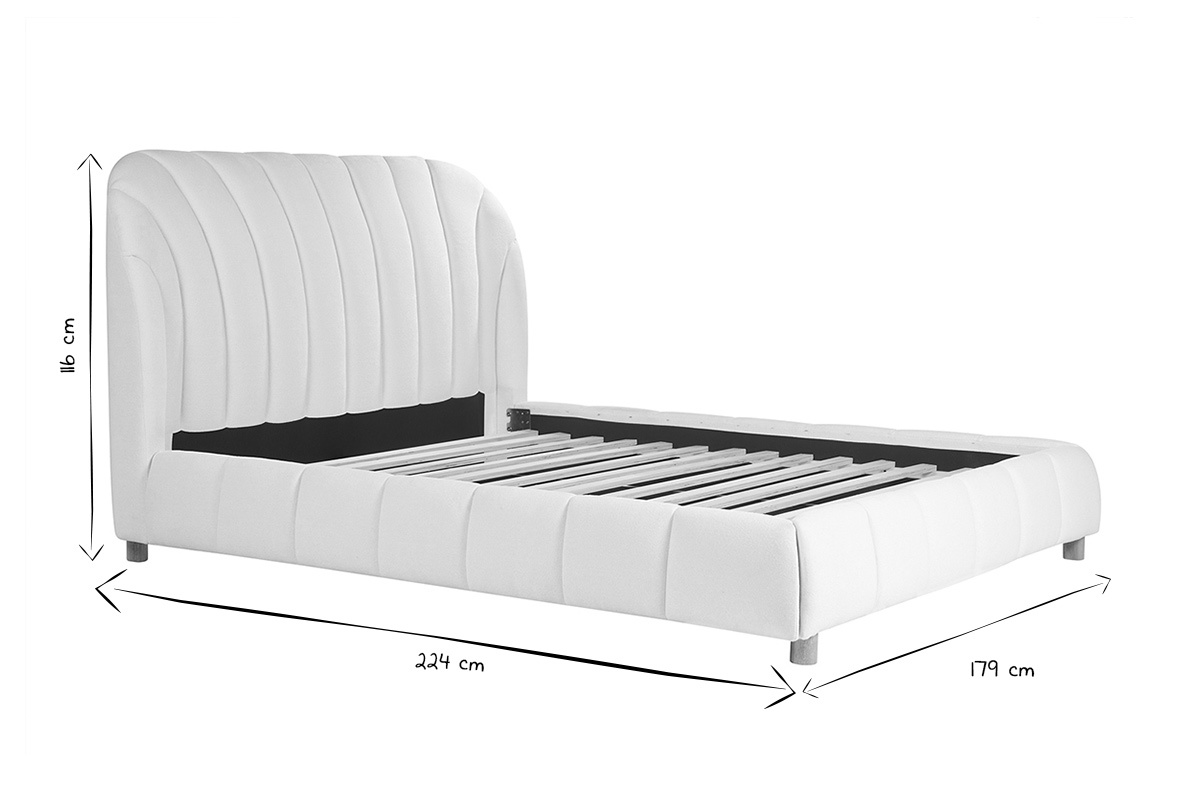 Lit 2 places 160x200 en tissu effet laine boucl�e ARIELLE avec t�te de lit coquillage.