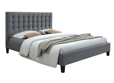 Lit 2 places 160x200 en tissu gris clair capitonn&eacute; DANAE