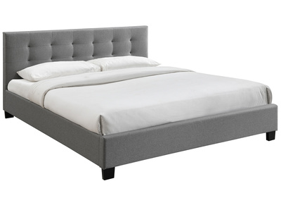 Lit 2 places 180x200 cm en tissu gris capitonn&eacute; MARQUISE
