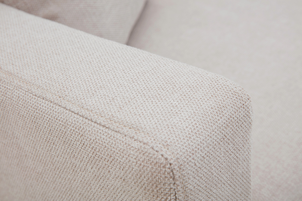 M�ridienne scandinave en tissu effet velours textur� beige et bois clair BERTILLE
