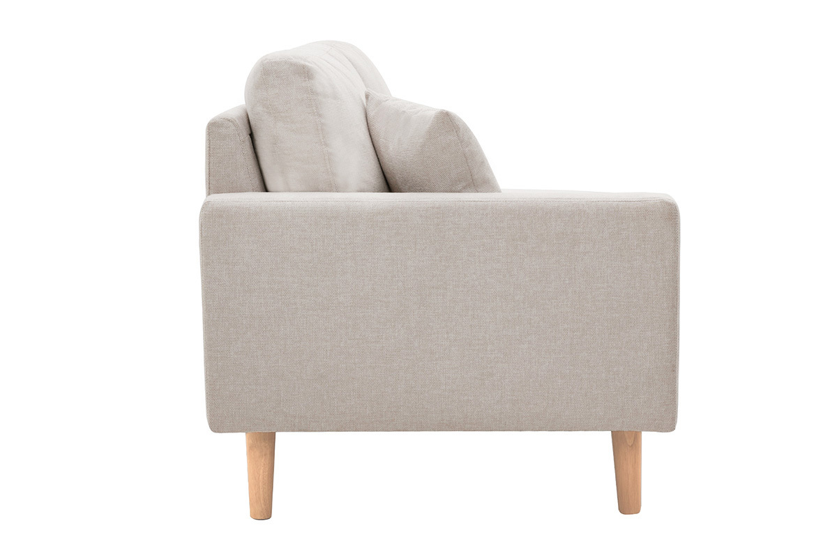 M�ridienne scandinave en tissu effet velours textur� beige et bois clair BERTILLE