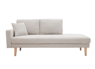 M&eacute;ridienne scandinave en tissu effet velours textur&eacute; beige et bois clair BERTILLE
