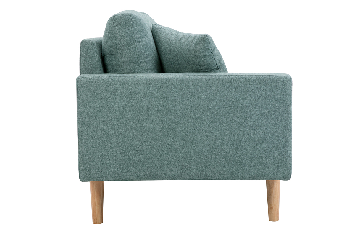 M�ridienne scandinave en tissu vert de gris et bois clair massif L190 cm BERTILLE