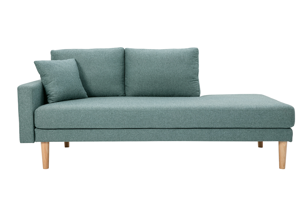 M�ridienne scandinave en tissu vert de gris et bois clair massif L190 cm BERTILLE