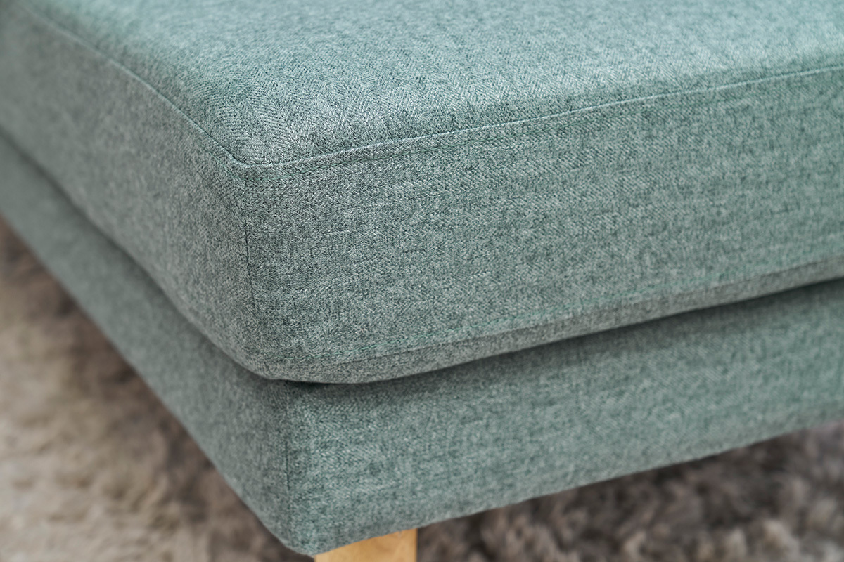 M�ridienne scandinave en tissu vert de gris et bois clair massif L190 cm BERTILLE