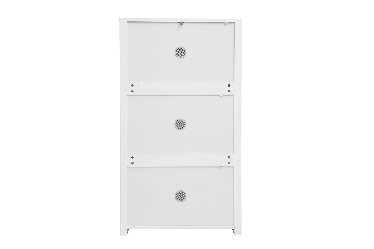 Meuble � chaussures blanc � 3 portes, vue de dos.