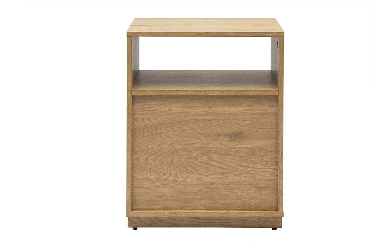 Meuble SEVILLE en bois clair, vu de dos, avec tiroir et niche ouverte.