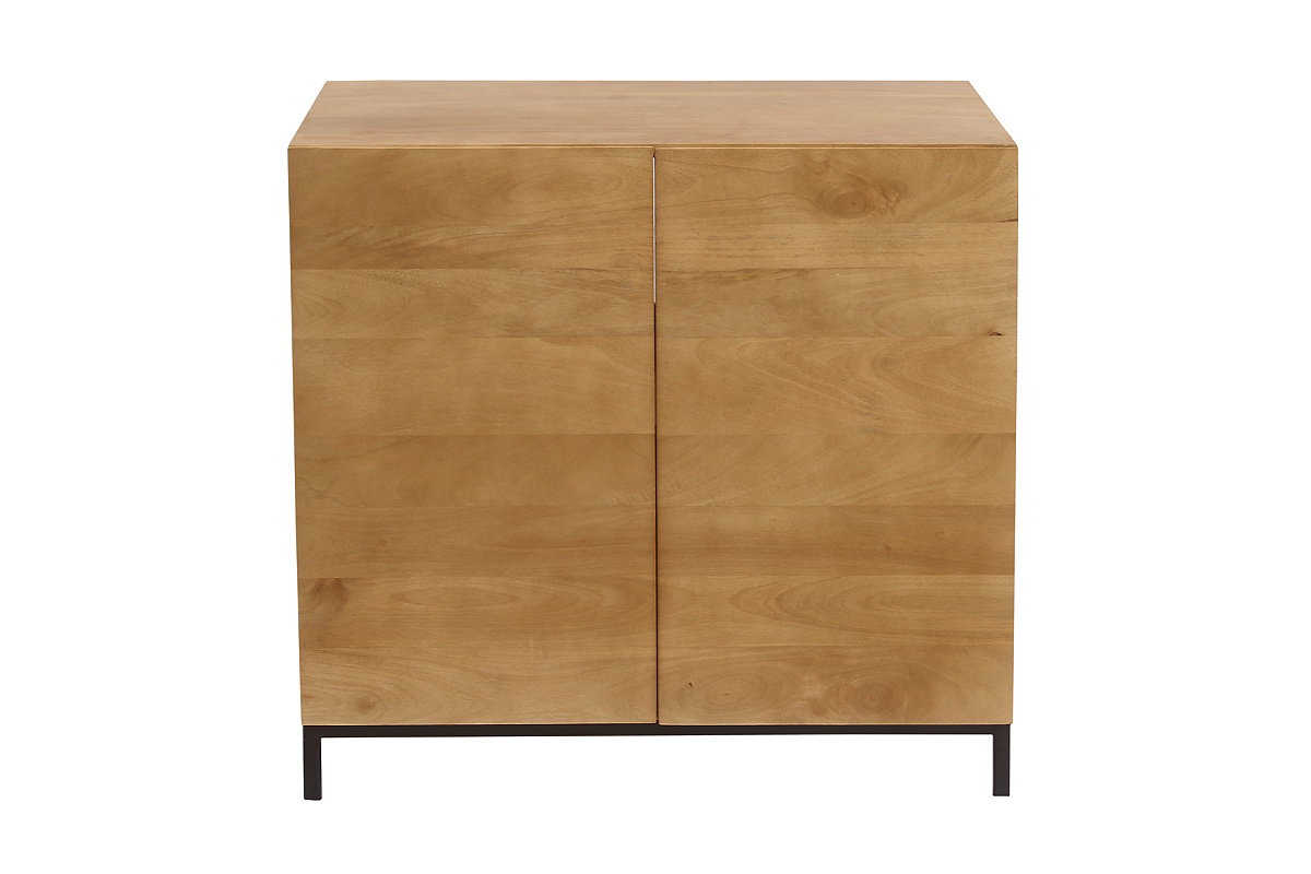 Meuble de salle de bain en bois manguier massif L80 cm, fa�ade et dessus en bois, pieds en m�tal.